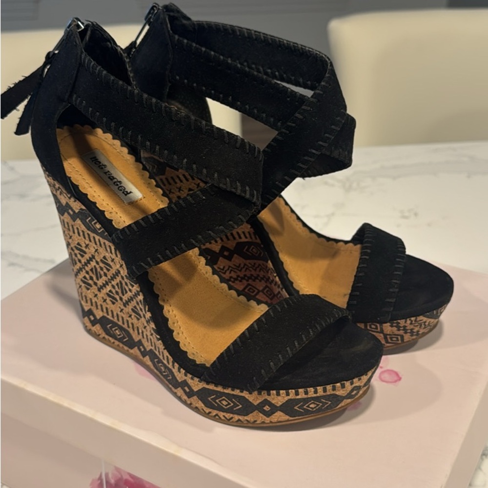 Not Rated - Black Suede Aztec Wedges- 8 1/2.